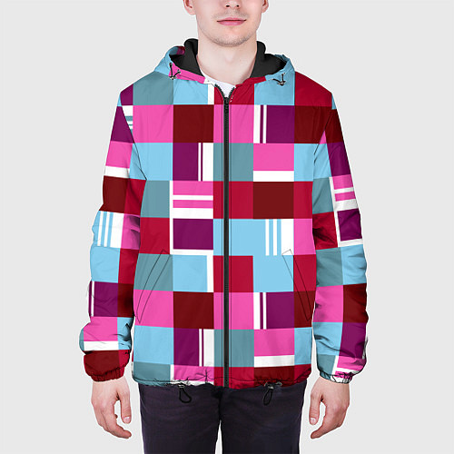 Мужская куртка Ретро квадраты вишнёвые / 3D-Черный – фото 3