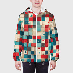Куртка с капюшоном мужская Ретро квадраты ванильные, цвет: 3D-белый — фото 2