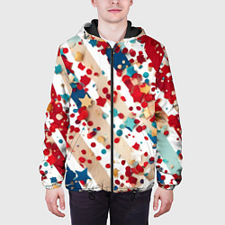 Куртка с капюшоном мужская Новогодние линии красный синий, цвет: 3D-черный — фото 2