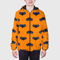Куртка с капюшоном мужская Летучие мыши - паттерн оранжевый, цвет: 3D-черный — фото 2