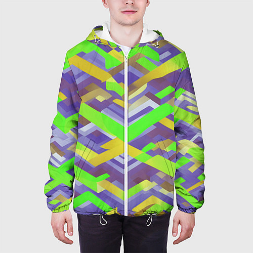 Мужская куртка Зелёные ретро стрелки / 3D-Белый – фото 3