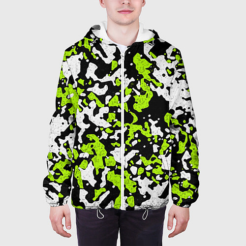 Мужская куртка Абстракция чёрно-зелёная / 3D-Белый – фото 3