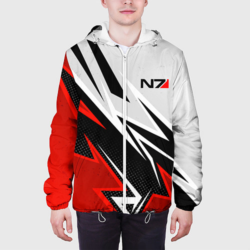 Мужская куртка N7 mass effect - white and red / 3D-Белый – фото 3