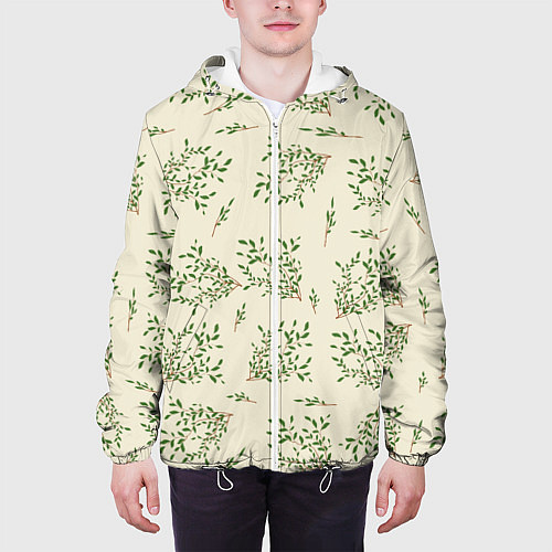 Мужская куртка Веточки с зелеными листьями / 3D-Белый – фото 3