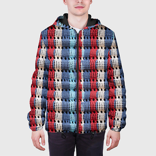 Мужская куртка Вязаный узор разноцветные вертикальные полосы / 3D-Черный – фото 3