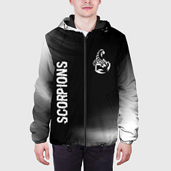 Куртка с капюшоном мужская Scorpions glitch на темном фоне вертикально, цвет: 3D-черный — фото 2