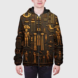 Куртка с капюшоном мужская Арт в стиле египетских письмен, цвет: 3D-черный — фото 2