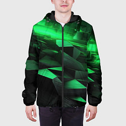 Куртка с капюшоном мужская Зеленые квадратные плиты, цвет: 3D-черный — фото 2