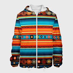 Куртка с капюшоном мужская Этнический узор в горизонтальную полоску, цвет: 3D-белый