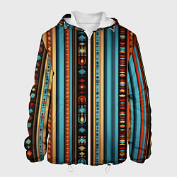 Куртка с капюшоном мужская Этнический паттерн в вертикальную полоску, цвет: 3D-белый