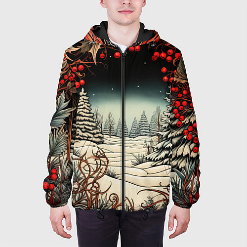 Мужская куртка Новый год природа / 3D-Черный – фото 3