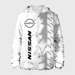 Куртка с капюшоном мужская Nissan speed на светлом фоне со следами шин по-вер, цвет: 3D-белый