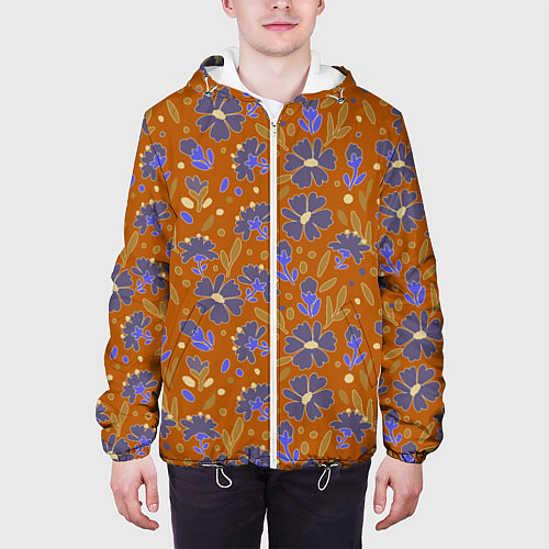 Мужская куртка Цветы в поле коричневый цвет / 3D-Белый – фото 3