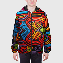 Куртка с капюшоном мужская Разноцветный узор в стиле абстракционизм, цвет: 3D-черный — фото 2