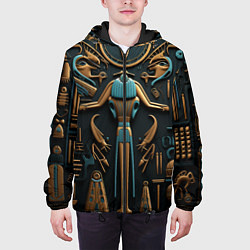 Куртка с капюшоном мужская Орнамент в стиле египетской иероглифики, цвет: 3D-черный — фото 2