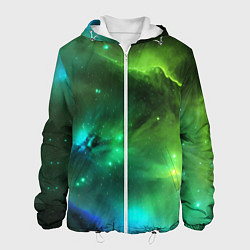 Куртка с капюшоном мужская Бескрайний космос зелёный, цвет: 3D-белый