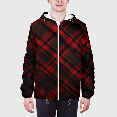 Мужская куртка Тёмно-красная шотландская клетка / 3D-Белый – фото 3