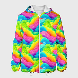 Куртка с капюшоном мужская Разноцветные облака из бумаги паттерн, цвет: 3D-белый