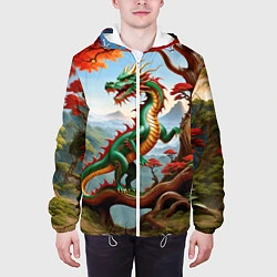 Куртка с капюшоном мужская Зеленый деревянный дракон, цвет: 3D-белый — фото 2