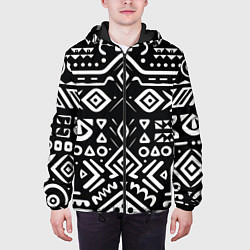Куртка с капюшоном мужская Черно-белый абстрактный паттерн, цвет: 3D-черный — фото 2