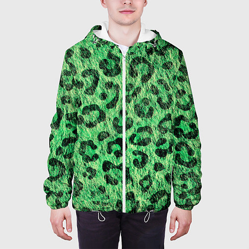 Мужская куртка Зелёный леопард паттерн / 3D-Белый – фото 3