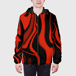 Куртка с капюшоном мужская Абстракция красно-чёрная искаженная, цвет: 3D-черный — фото 2