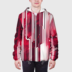 Куртка с капюшоном мужская Киберпанк полосы белый и красный, цвет: 3D-белый — фото 2