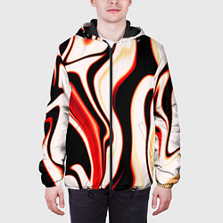 Куртка с капюшоном мужская Абстракция разлитые краски бежевый красный и чёрны, цвет: 3D-черный — фото 2