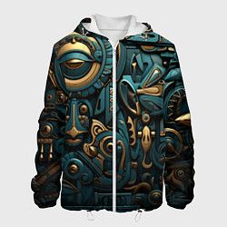 Куртка с капюшоном мужская Асимметричный узор в египетском стиле, цвет: 3D-белый