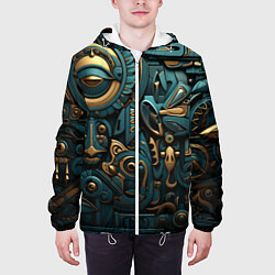 Куртка с капюшоном мужская Асимметричный узор в египетском стиле, цвет: 3D-белый — фото 2