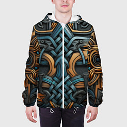 Куртка с капюшоном мужская Асимметричный узор в скандинавском стиле, цвет: 3D-белый — фото 2