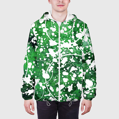 Мужская куртка Абстракция - круги на зелёном / 3D-Белый – фото 3