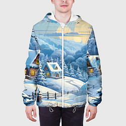 Куртка с капюшоном мужская Зима в деревне, цвет: 3D-белый — фото 2