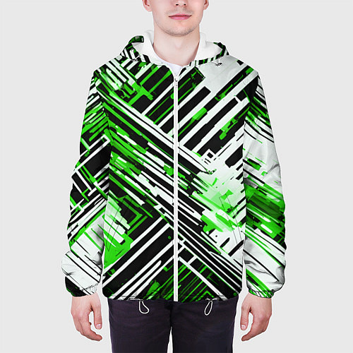 Мужская куртка Киберпанк линии белые и зелёные / 3D-Белый – фото 3