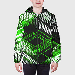 Куртка с капюшоном мужская Киберпанк линии белые и зелёные, цвет: 3D-черный — фото 2