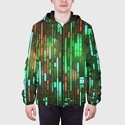 Куртка с капюшоном мужская Неоновые полосы зелёные, цвет: 3D-черный — фото 2