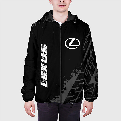 Мужская куртка Lexus speed на темном фоне со следами шин вертикал / 3D-Черный – фото 3
