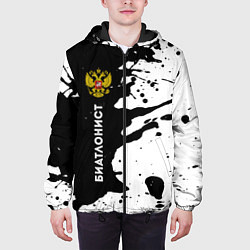 Куртка с капюшоном мужская Биатлонист из России и герб РФ по-вертикали, цвет: 3D-черный — фото 2