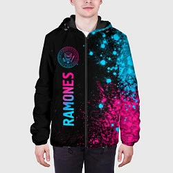 Куртка с капюшоном мужская Ramones - neon gradient по-вертикали, цвет: 3D-черный — фото 2