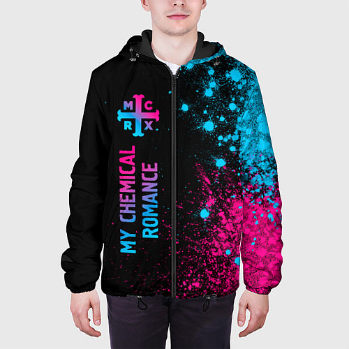 Мужская куртка My Chemical Romance - neon gradient по-вертикали / 3D-Черный – фото 3