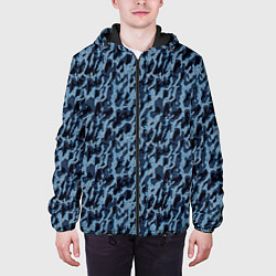 Куртка с капюшоном мужская Размытый пятнистый синий, цвет: 3D-черный — фото 2