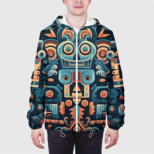 Мужская куртка Симметричный абстрактный паттерн в ацтекском стиле / 3D-Белый – фото 3