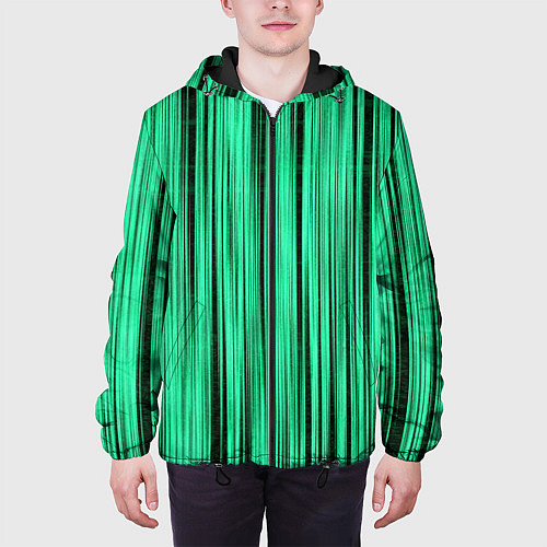 Мужская куртка Абстракция полосы зелёные / 3D-Черный – фото 3