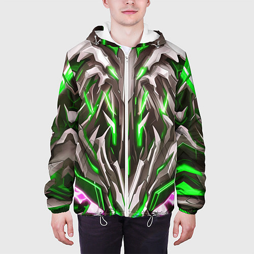 Мужская куртка Зелёная киберпанк броня / 3D-Белый – фото 3
