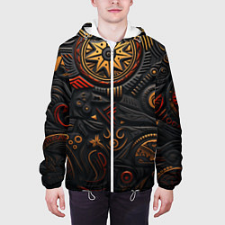 Куртка с капюшоном мужская Абстрактный узор в славянской стилистике, цвет: 3D-белый — фото 2