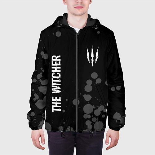 Мужская куртка The Witcher glitch на темном фоне вертикально / 3D-Черный – фото 3