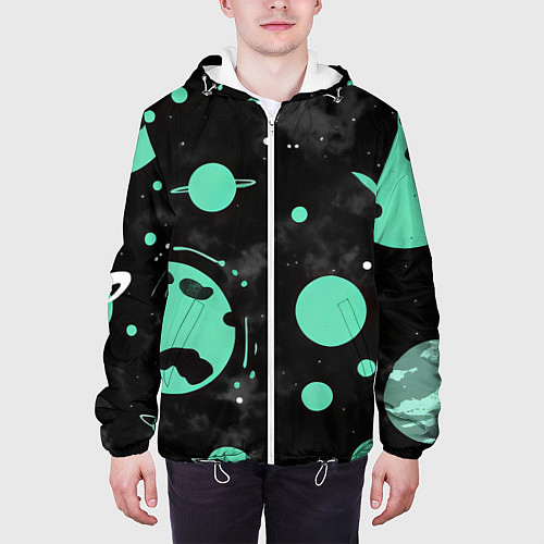 Мужская куртка Чёрно-мятный космос от нейросети / 3D-Белый – фото 3