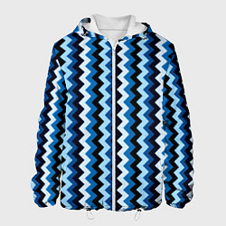 Куртка с капюшоном мужская Ломаные полосы синий, цвет: 3D-белый