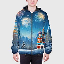 Куртка с капюшоном мужская Новогодняя Москва, цвет: 3D-черный — фото 2