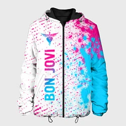 Куртка с капюшоном мужская Bon Jovi neon gradient style по-вертикали, цвет: 3D-черный